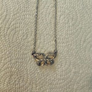 Silver rhinestone camellia necklace